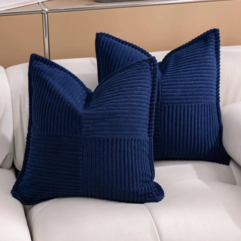 Set of 2,18×18 Inches Corduroy Decorative Striped Cushion Covers